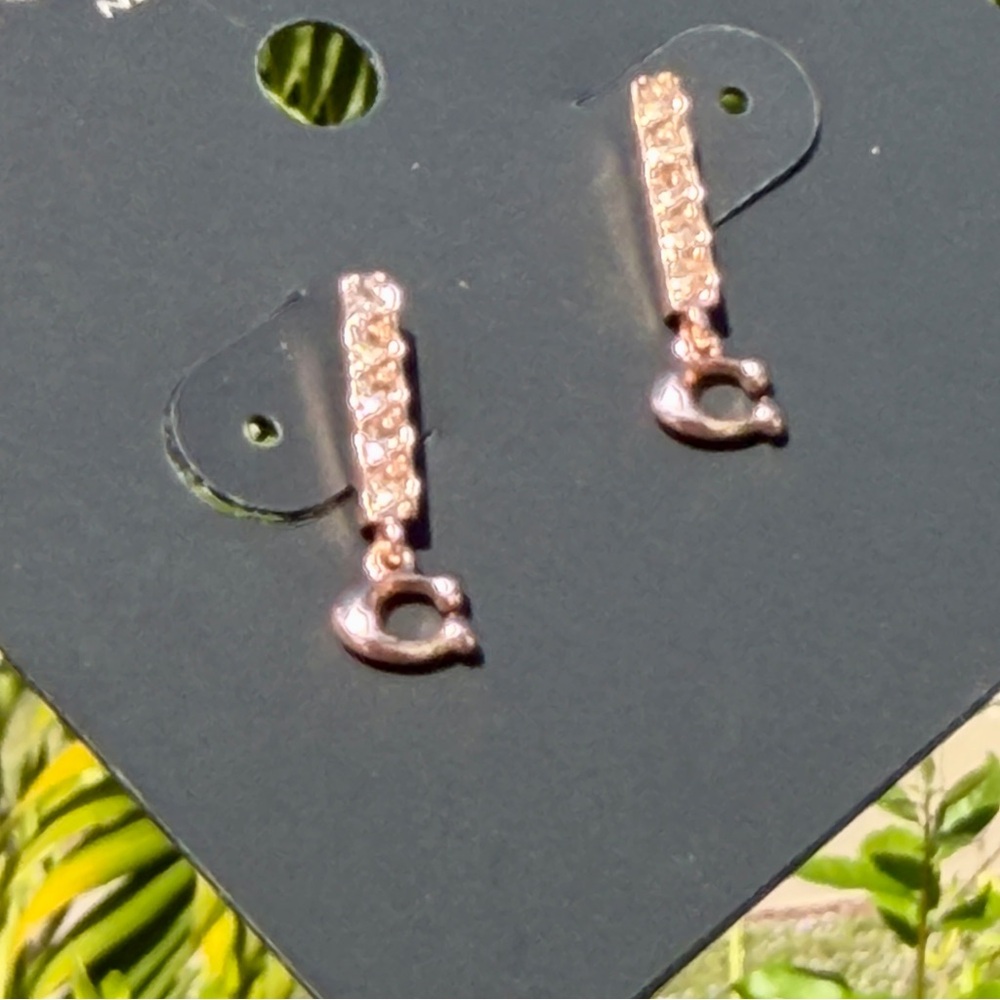 COACH Signature C Pave Bar Stud Earrings in Rose Gold - Picture 15 of 16